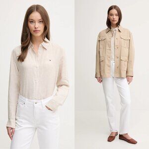 TOMMY HILFIGER Pinstripe Button Down Blouse XXS Classic Fit Preppy Old Money CBK